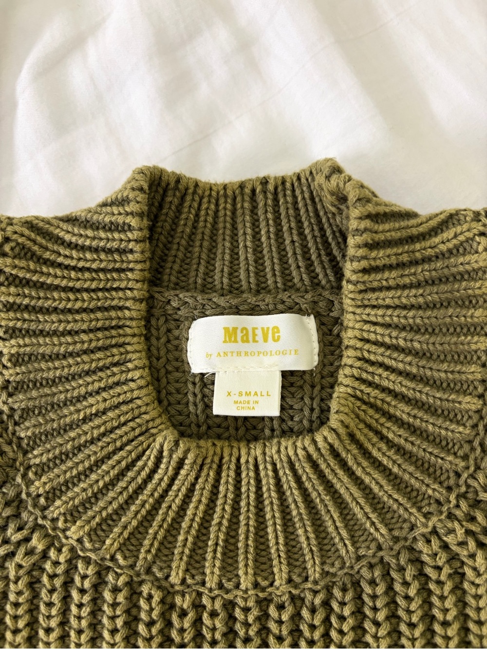 Maeve Anthropologie Mackenzie Chunky Ribbed Sweater Olive Boho Cabincore XS - Picture 9 of 10